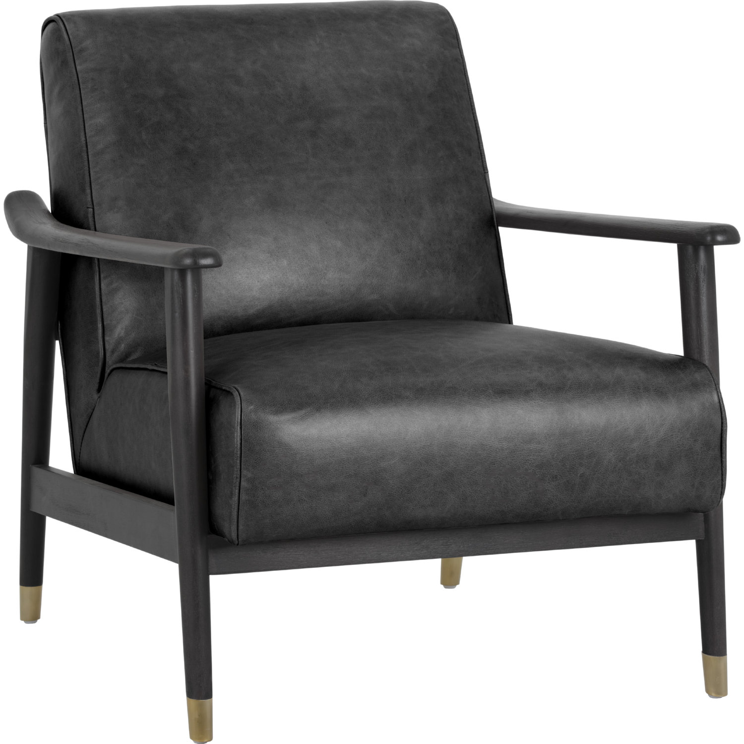 Sunpan 103684 Kellam Accent Chair In Marseille Black Leather On Wood Frame