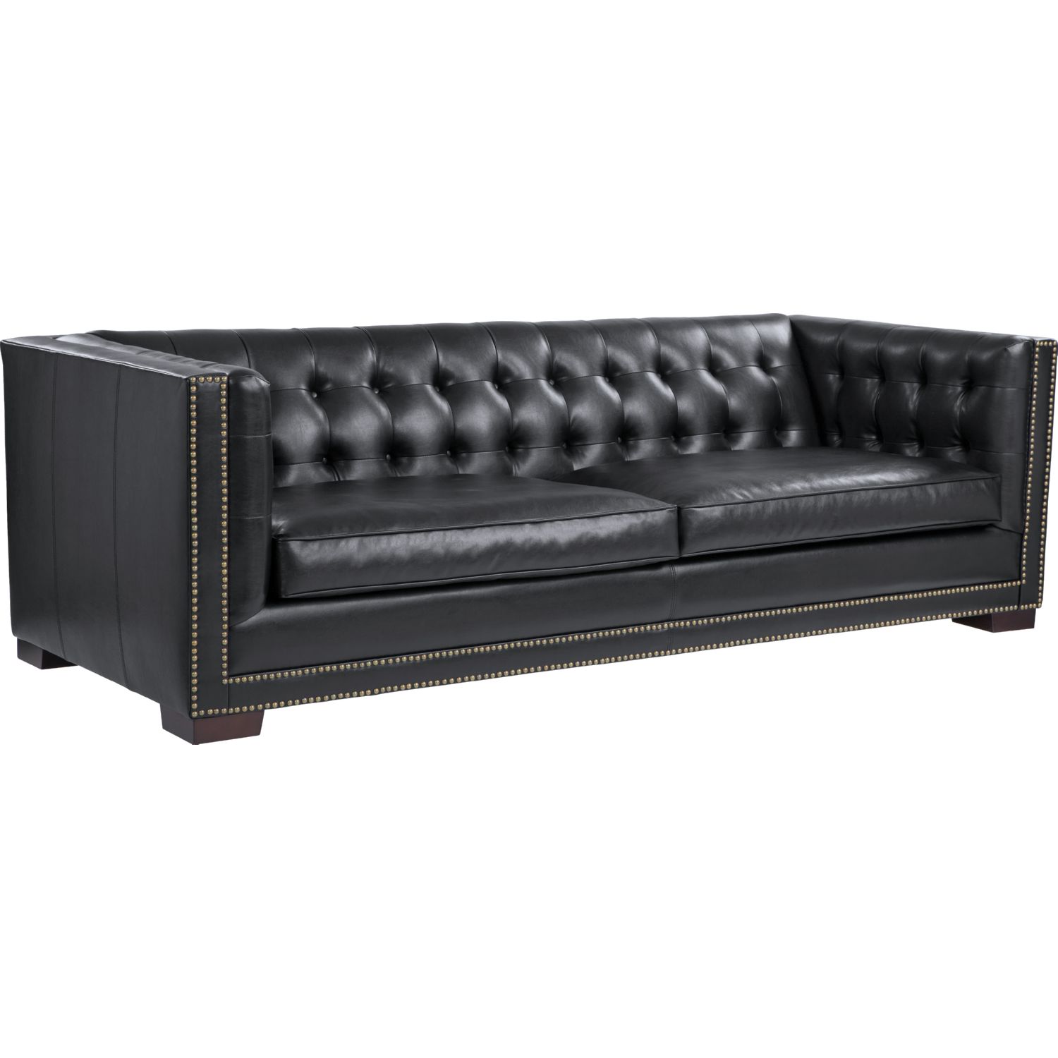 Sunpan Voltaire Sofa in Deep Button Tufted Black Leather on