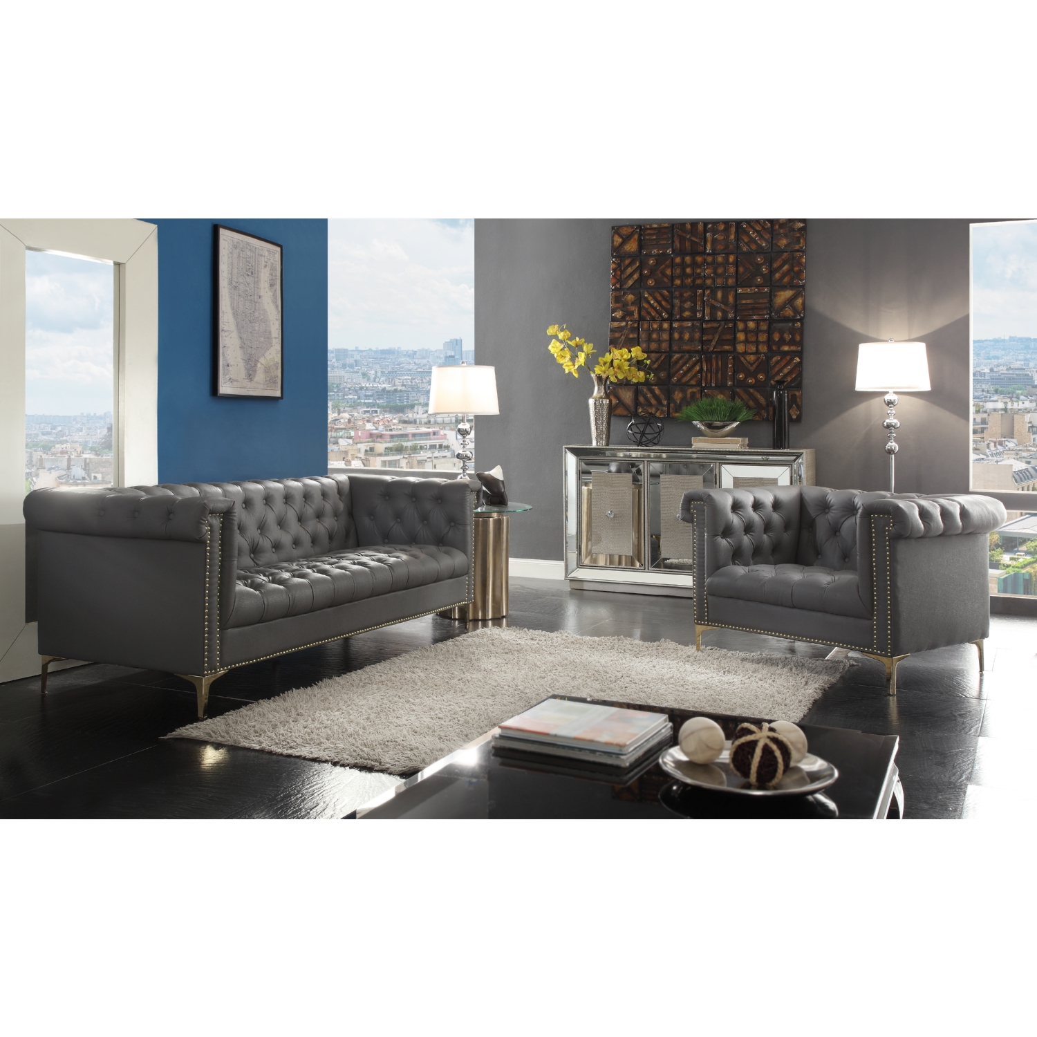 Chic Home FSA2573 Winston Chesterfield Style Sofa In Tufted Grey