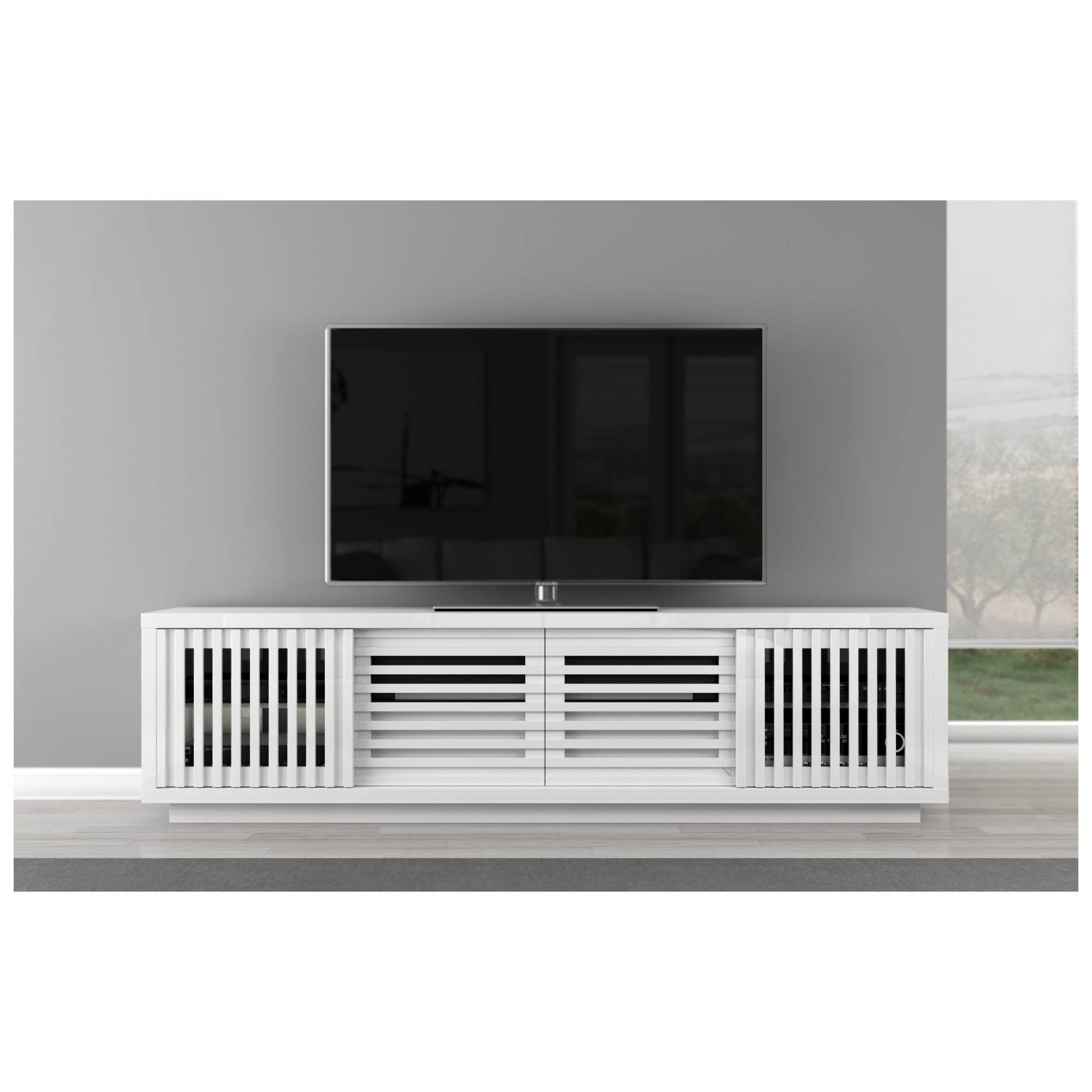 Furnitech Ft82ws Lw 82 Tv Stand Contemporary Media Cabinet In