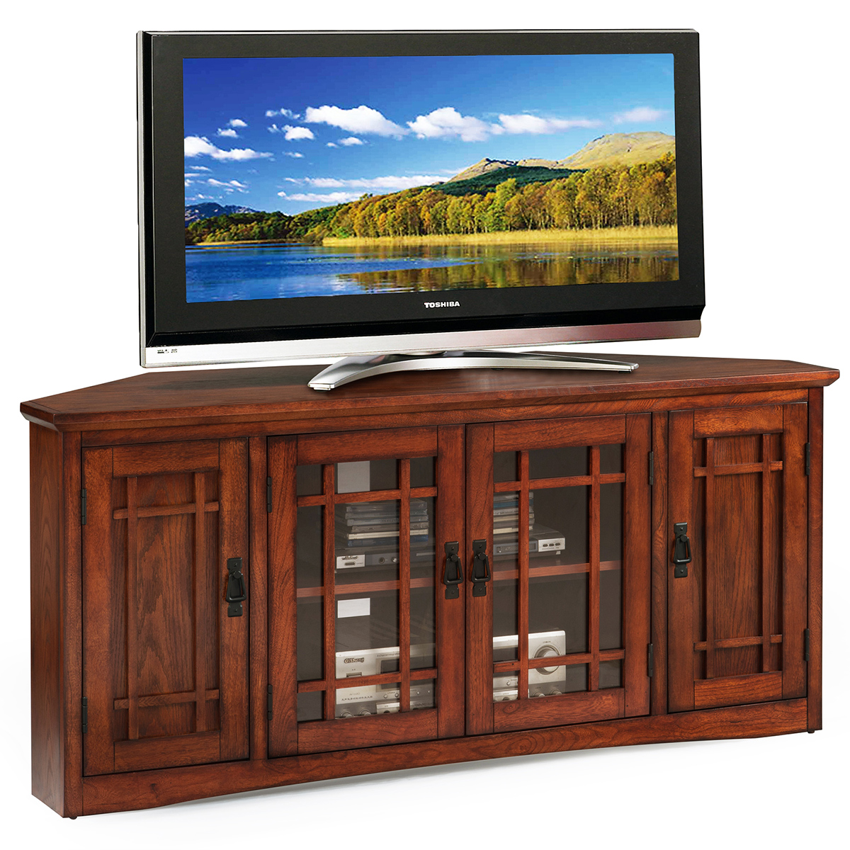 Leick 82386 Mission Style 56" Corner TV Stand in Oak Finish