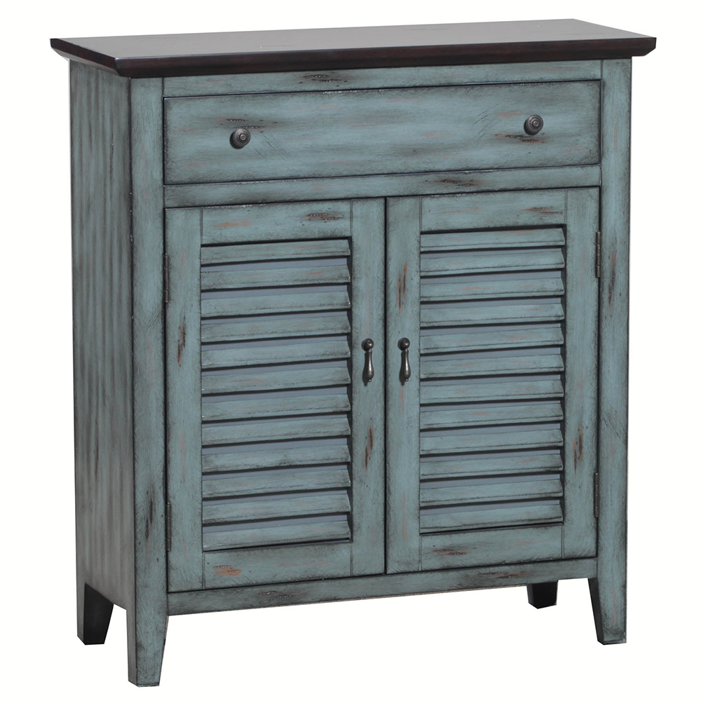 Powell 14a2046 Two Tone Shutter Door Cabinet In Distressed Blue