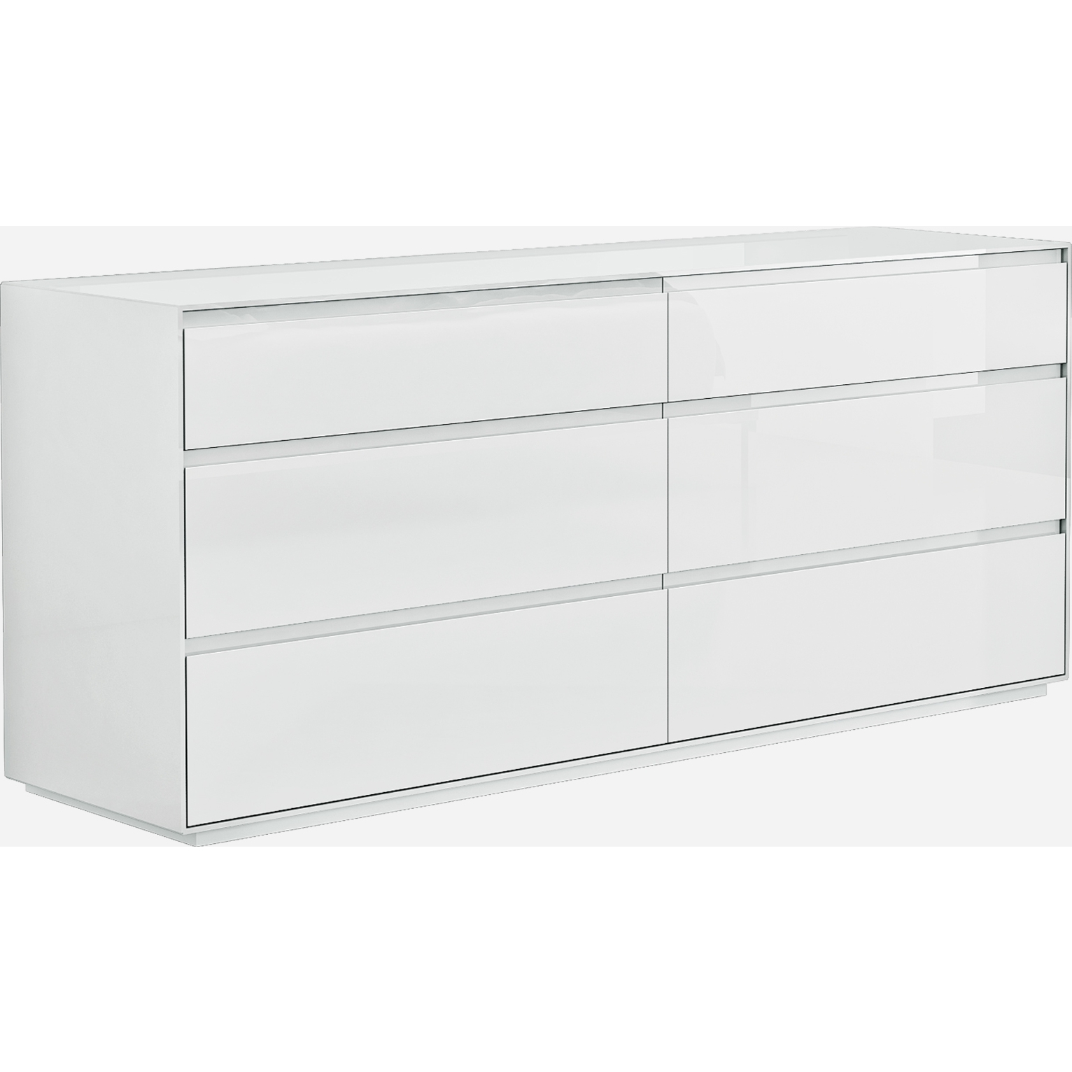 Whiteline Dr1367 Wht Malibu 6 Drawer Dresser In High Gloss White