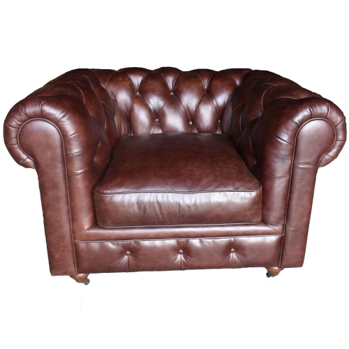 Beaufort Accent Chair in Tufted Brown Vintage Top Grain Leather