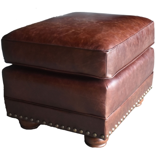 Hardwick Ottoman in Brown Cocoa Brompton Vintage Top Grain Leather