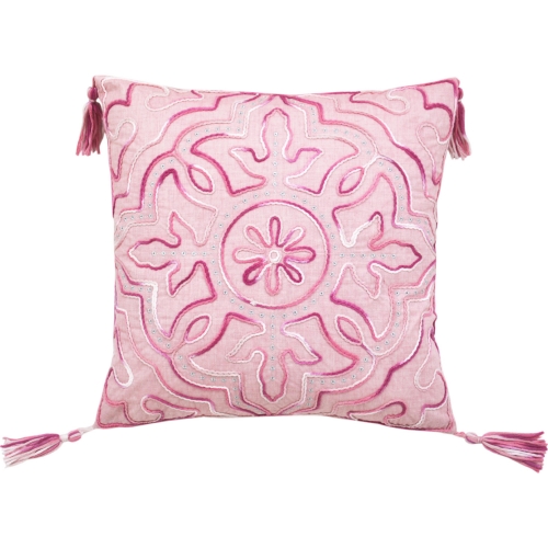 Tile Throw Pillow in Pink Chenille with Pink Tassels