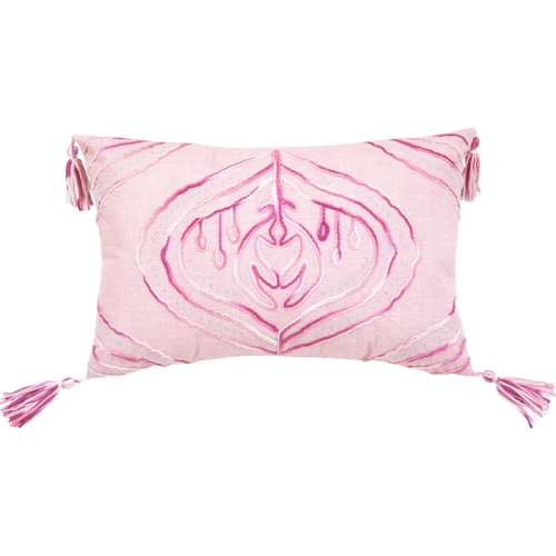 Cardiff Throw Pillow in Pink Fabric with Pink Tassels