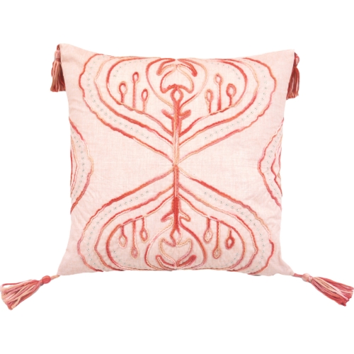 Cardiff Square Throw Pillow in Coral Chenille with Pink Tassels