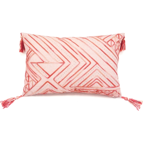 Tribal Throw Pillow in Coral Chenille with Pink Tassels