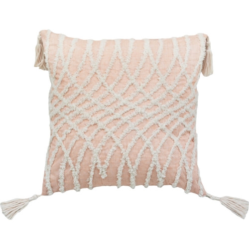 Corded Embroidered Optical Illusion Pillow in Beige Fabric