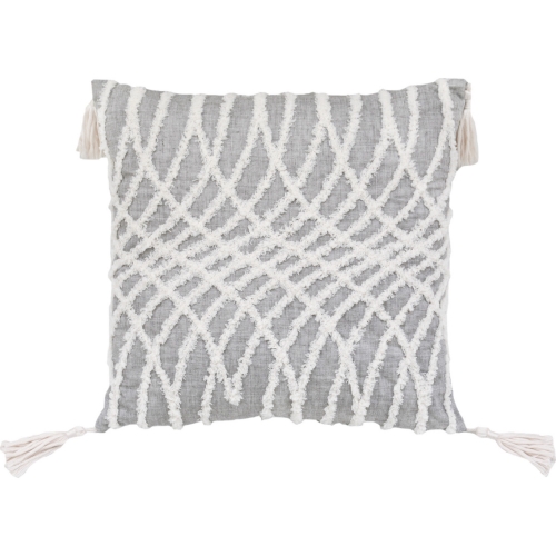 Corded Embroidered Optical Illusion Pillow in Grey Canvas