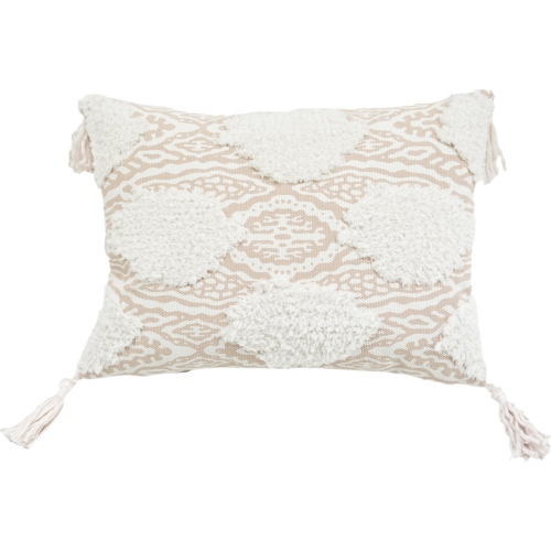 Maya Medallion Corded Embroidered Pillow in Beige Fabric