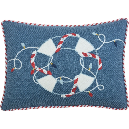 Life Buoy Pillow in Blue with Tree Lights Fabric