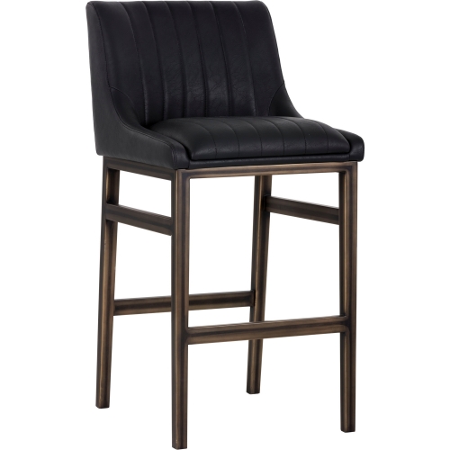 Halden Armless Bar Stool in Vintage Black Leatherette on Rustic Bronze Legs