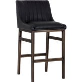 Halden Armless Bar Stool in Vintage Black Leatherette on Rustic Bronze Legs