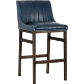 Halden Armless Bar Stool in Vintage Blue Leatherette on Rustic Bronze Legs