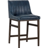 Halden Armless Counter Height Stool in Vintage Blue Leatherette on Rustic Bronze Legs