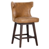 Neville Swivel Counter Height Stool in Tobacco Tan Leatherette on Espresso Legs