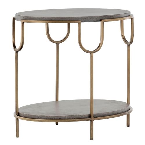 Arya End Table in Antique Brass with Concrete Top & Shelf