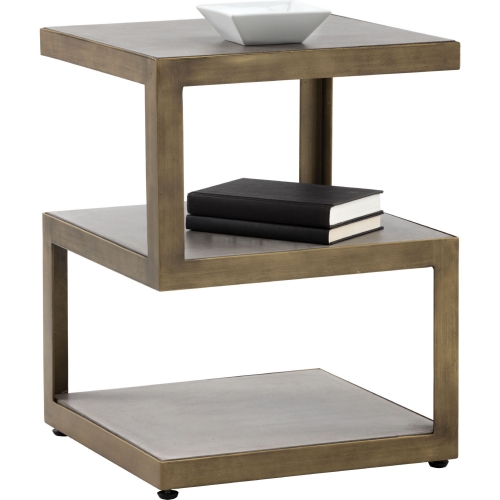 Rubix End Table in Concrete & Antique Brass Finish Steel