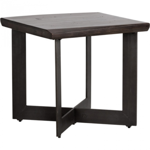 Marley End Table with Acacia Top on Gunmetal X Base