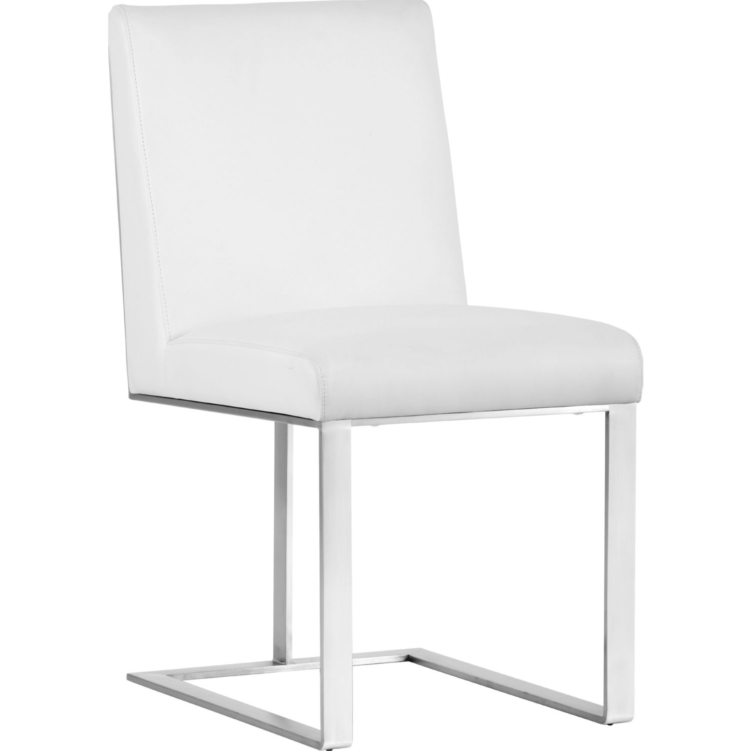 Sunpan 103783 Dean Dining Chair In White Leather On Brushed Stainless Steel