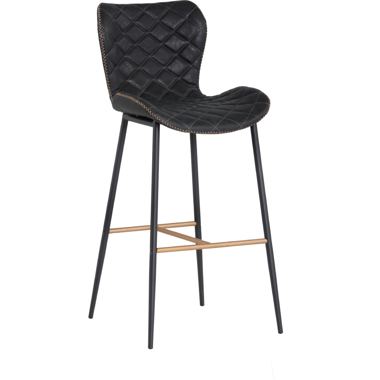 Sunpan 104031 Lyla Bar Stool In Black Leatherette On Black Champagne Set Of 2