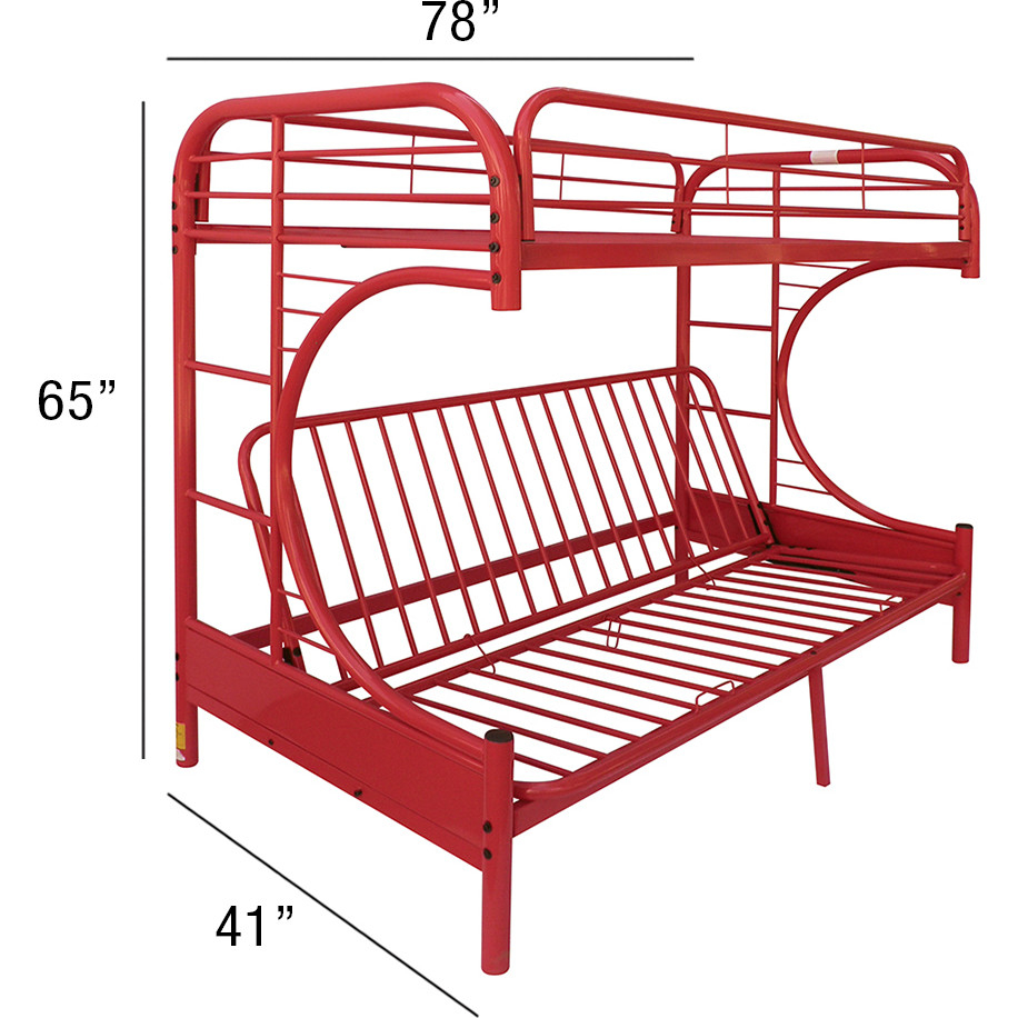 red metal bunk bed