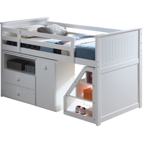 Wyatt Twin Loft Bed in Chest in Desk & Ladder in White