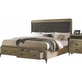 Athouman King Storage Bed in Leatherette & Weathered Oak