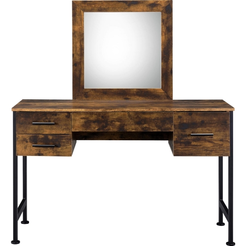 Juvanth Bedroom Vanity with Mirror in Rustic Oak & Black Metal