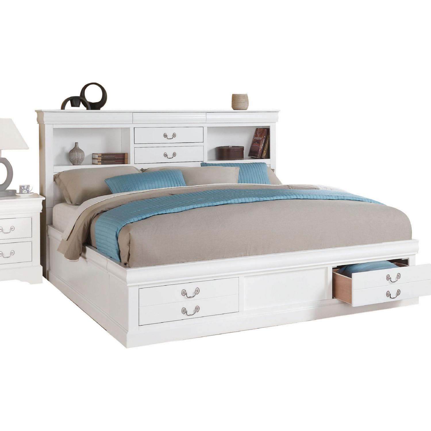Acme Louis Philippe lll King Storage Bed in Real White 24487EK