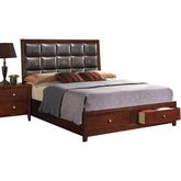 Ilana Queen Storage Bed in Brown Leatherette & Brown Cherry
