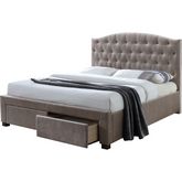 Denise Storage King Bed with Tufted Headboard in Mink Fabric