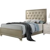 Carine Queen Bed in Champagne w/ Tufted Leatherette Headboard