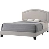 Garresso Queen Bed in Fog Fabric with Nailhead Headboard