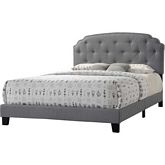 Tradilla Queen Bed in Tufted Gray Fabric with Nailhead
