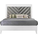 Chelsie Queen Bed in Gray Leatherette & White Finish