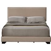 Leandros Queen Bed in Beige Fabric with Nailhead Trim