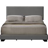 Leandros Queen Bed in Light Gray Fabric with Nailhead Trim