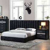 Rivas Queen Bed in Channel Tufted Black Fabric
