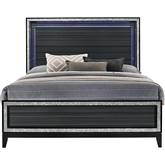Haiden King Bed in Weathered Black Finish & Silver with LED
