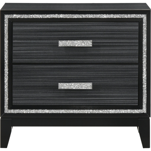 Haiden Nightstand in Weathered Black Finish & Silver