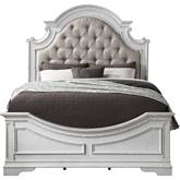 Florian Queen Bed in Tufted Beige Leatherette & Antique White