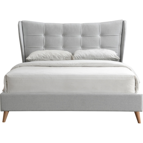 Duran Queen Bed in Tufted Light Gray Fabric