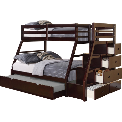 Jason Twin over Full Bunk Bed with Storage Ladder & Trundle in Espresso
