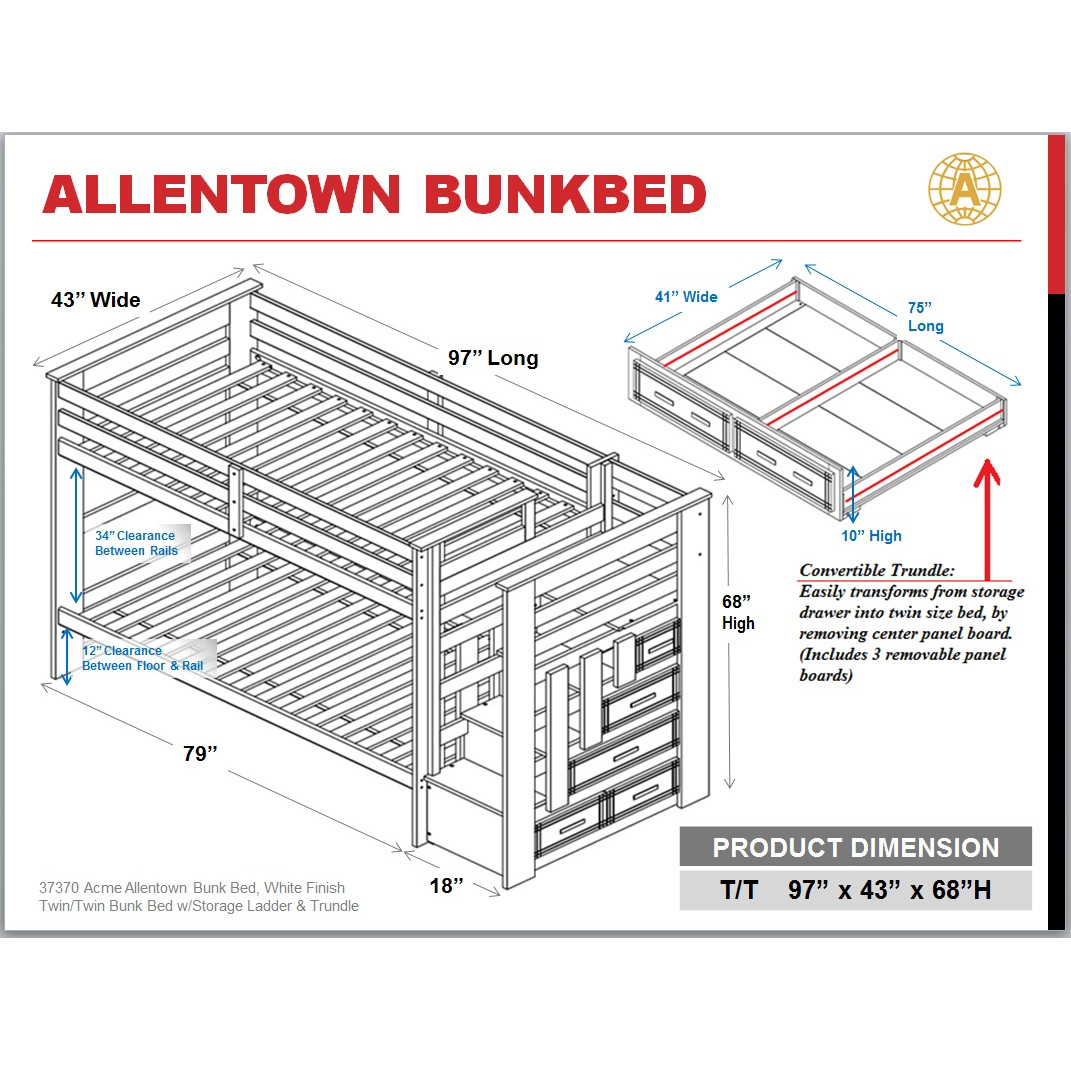 Acme 37370 Allentown Twin Bunk Bed W, Allentown Bunk Bed