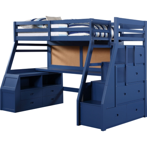 Jason II Storage Twin Loft Bed Set in Navy Blue Finish