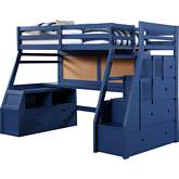 Jason II Storage Twin Loft Bed Set in Navy Blue Finish