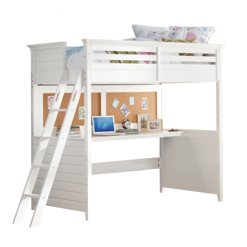 Lacey Twin Loft Bed with Desk in White